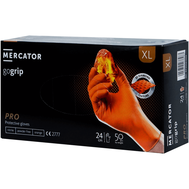 Manusi nitril texturate XL 50 buc portocalii horeca mecanica aderenta ridicata GoGrip Mercator